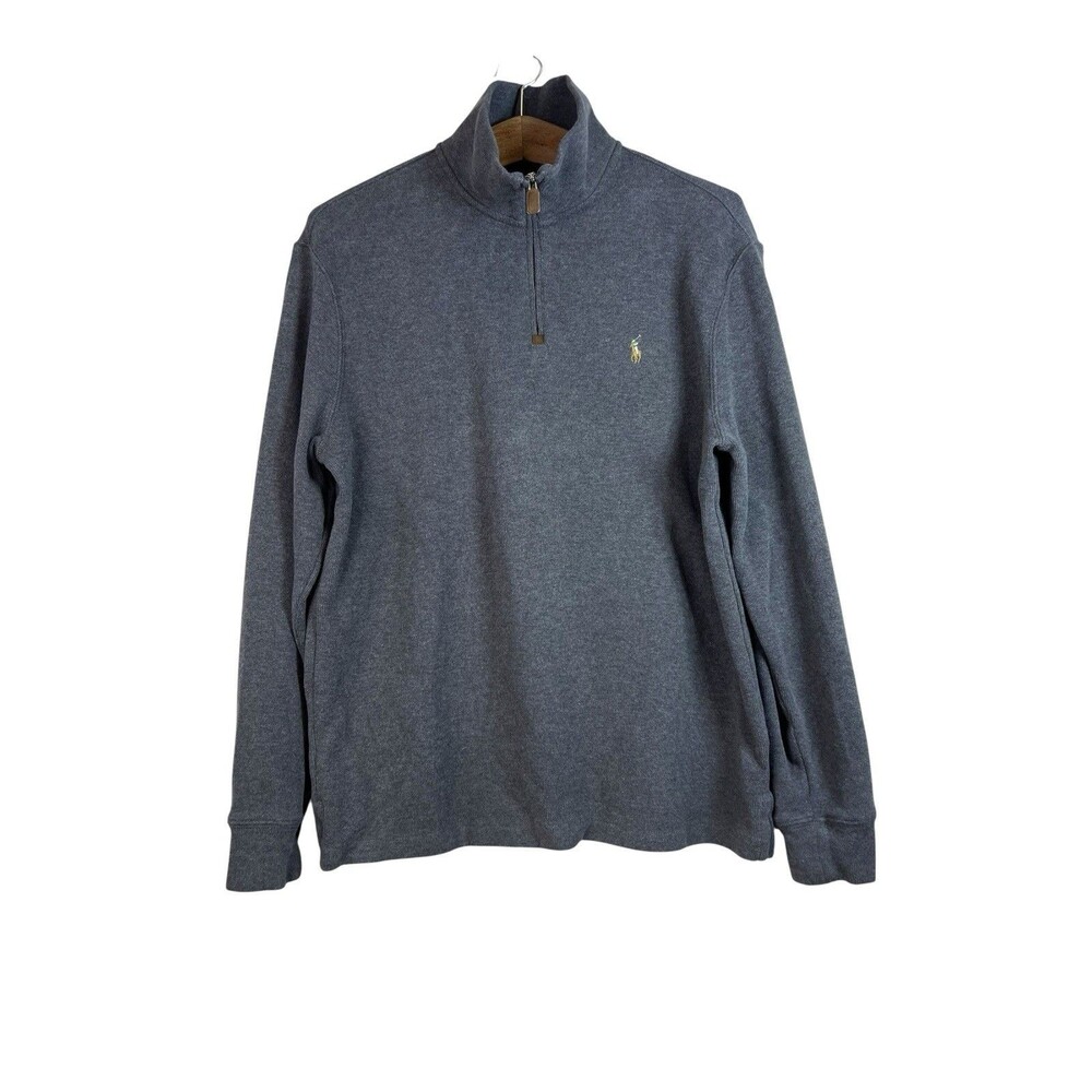 Polo Ralph Lauren Sweater 1/4 Zip Mens L Estate Rib Cotton Charcoal Gray Casual